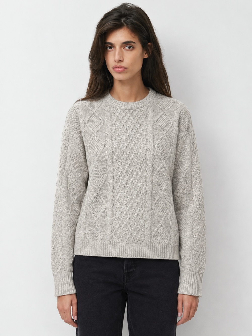Kersh Grey Merino Wool Cotton Blend Cable Knit Sweater Size L NWOT